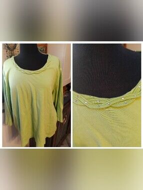 Women's Lime Green Embellished Scoop Neck Top Quacker Factory